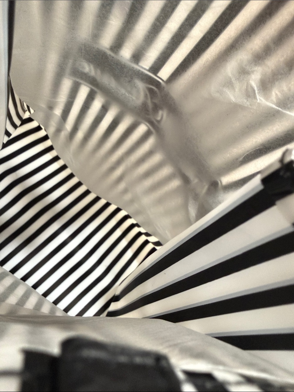 Saks Fifth Avenue Black and White Striped Vinyl Tote - Picture 2 of 5
